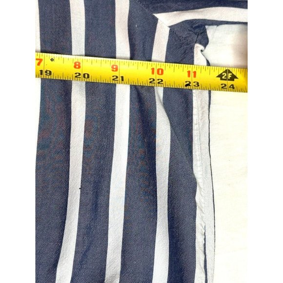 Fever Women Blue White Striped BoHo 3/4 Ruffle Sleeves Shirt Top Blouse Sz Large - Picture 13 of 15